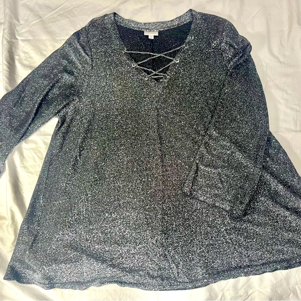 Metallic Flare 3/4 Sleeve Blouse